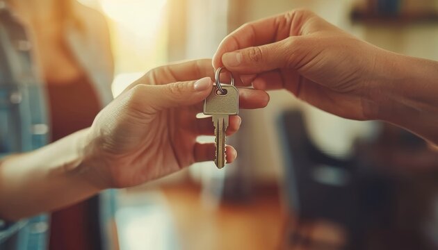 Real estate agent handing over keys to woman in a significant property acquisition moment