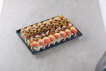 sushi set on the black stone