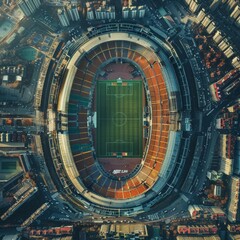 Fototapeta premium Super Realistic Bird's Eye View of a Beautiful Football Stadium During a Major Soccer Match Between World Teams, Capturing Detailed and Dynamic Game Action