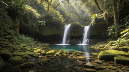a waterfall in a jungle