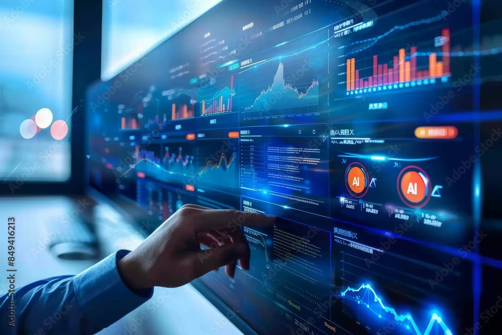 Poster futuristic ai data center with neon lights, showcasing high capacity data management and advanced ne