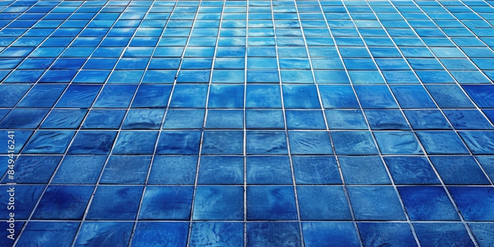 Poster A close-up shot of a blue tiled building with intricate designs and patterns