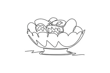 Continuous one line drawing a bowl of healthy organic fruit dates for orchard logo identity. Tropical Arabic fruitage concept for fruit garden icon. Single line draw design vector graphic illustration
