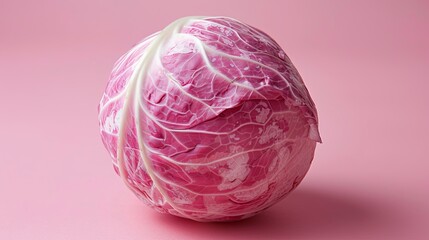 Fototapeta premium Pink cabbage head on a pink surface