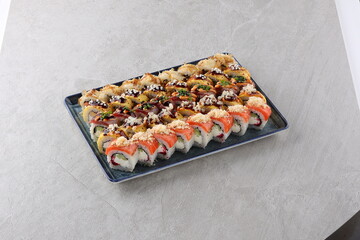 sushi set on the black stone