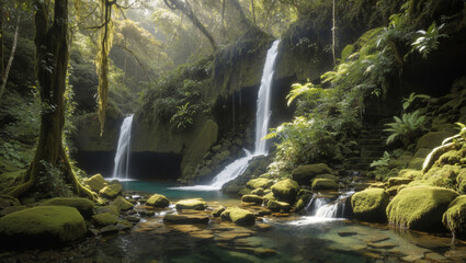a waterfall in a jungle