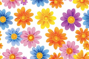 Colorful Floral Pattern on White Background