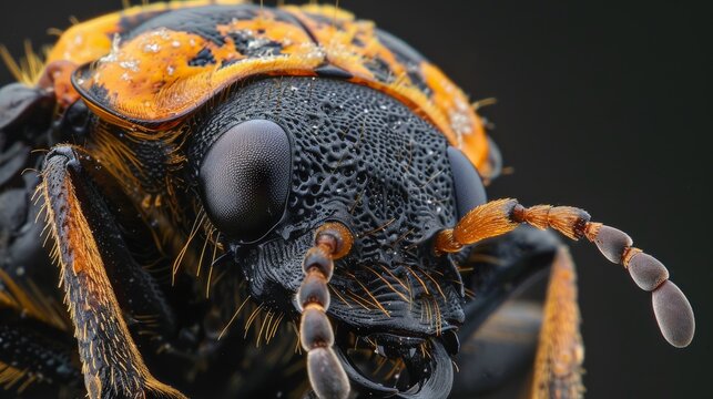 The image shows a close-up of a beetle's head