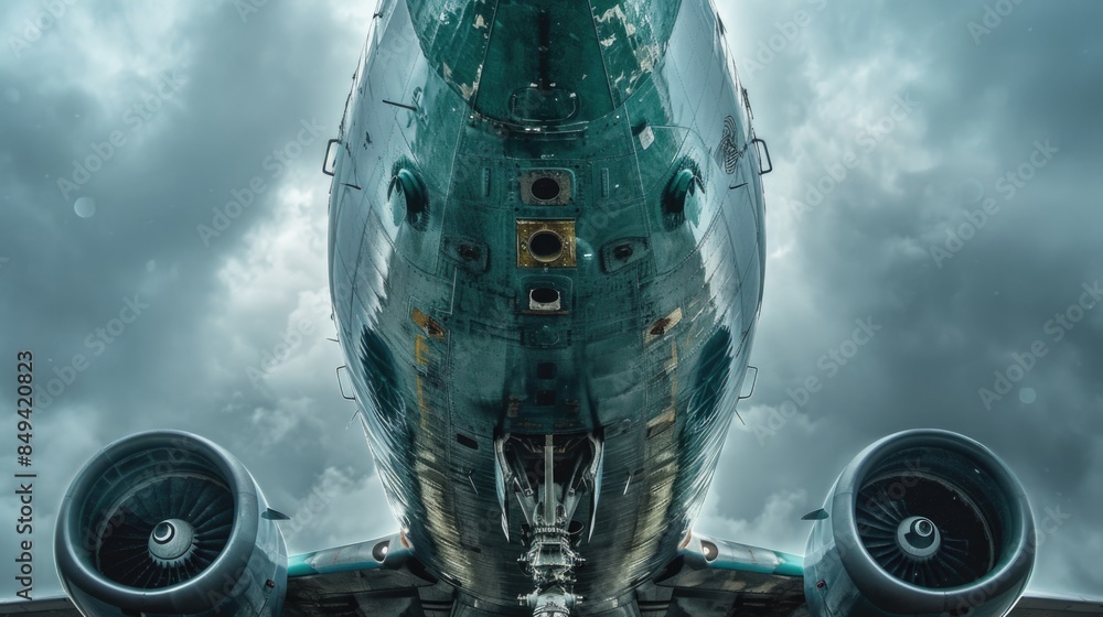 Poster Detailed image of an airplane engine, ideal for use in editorial or commercial contexts where a high level of detail is required
