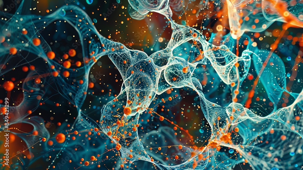 Poster An abstract image depicting a neural network with nodes and connections, showcasing the complex processes of data processing and learning in artificial intelligence. Generative AI
