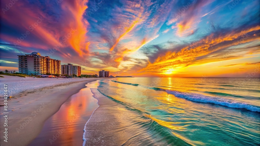 Wall mural picturesque view of destin beach at sunset with colorful sky and calm waters, destin, florida, beach - Wall murals