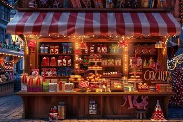 Step into the enchanting world of Sinterklaas at this festive market stall, boasting an array of delectable treats and charming gifts, all exquisitely presented.