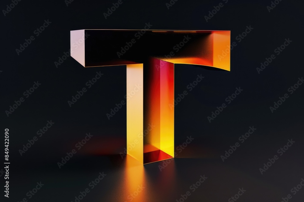 Poster a single letter t illuminated in a dark environment, suitable for use as an abstract or conceptual b