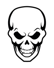 human skull, black and white vector tattoo illustration, isolated on white