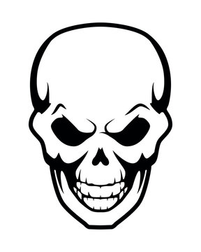 recommend clip art: human skull, black and white vector tattoo illustration, isolated on white
