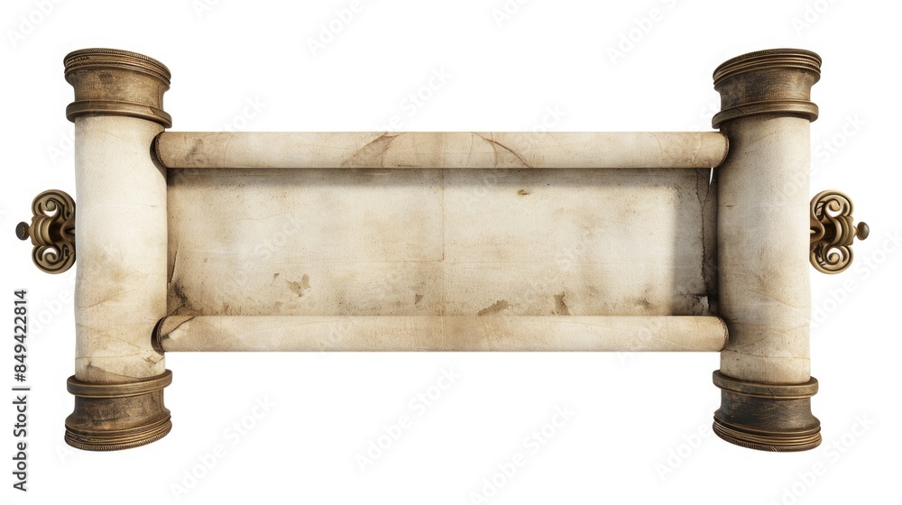 Poster an antique-style scroll with a golden handle on a white background