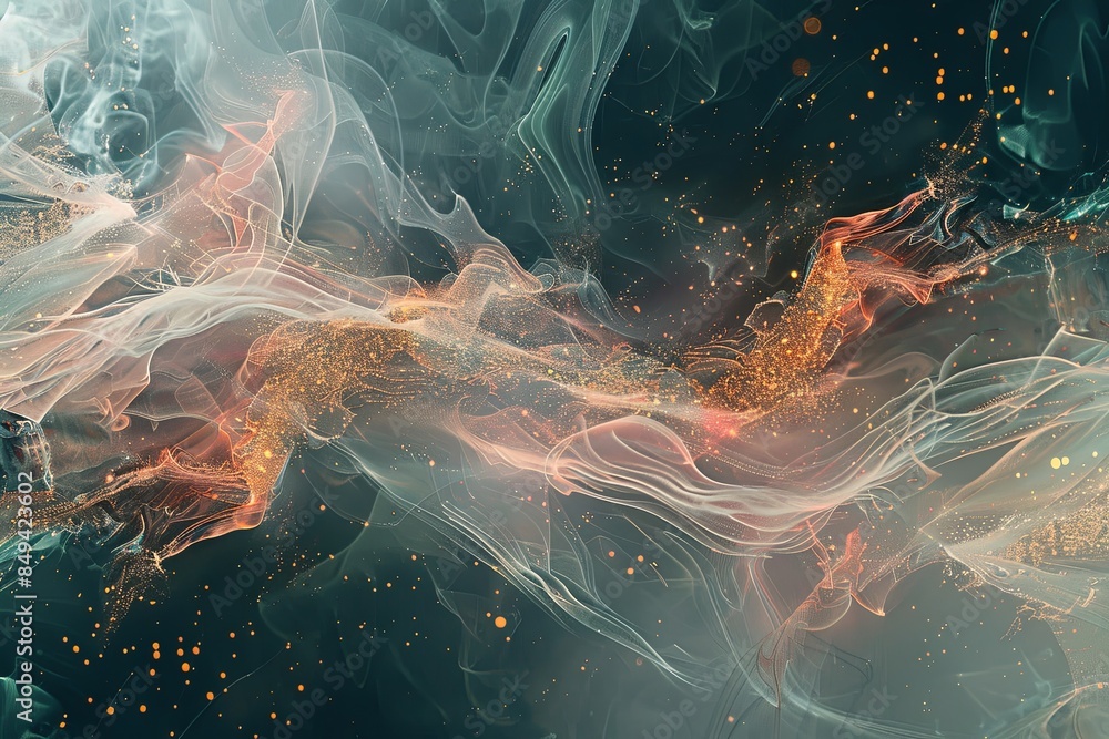 Poster An abstract visualization of big data, depicting massive information streams, complex graphs, and digital interfaces representing AI data processing. Generative AI