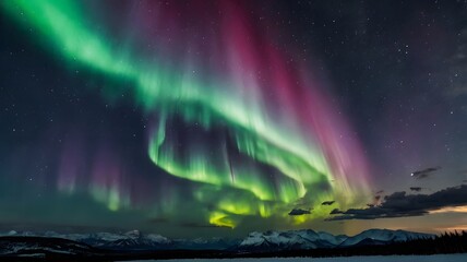 beautiful aurora in the nothern sky above the mountain