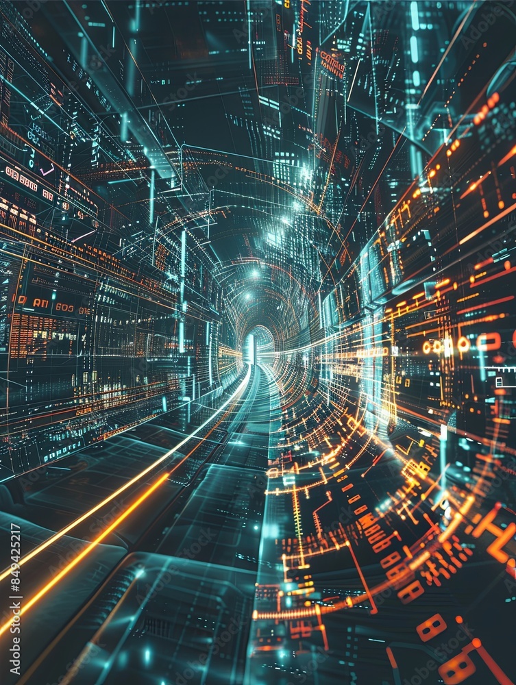 Fototapete an abstract visualization of big data, featuring information streams, complex graphs, and digital in