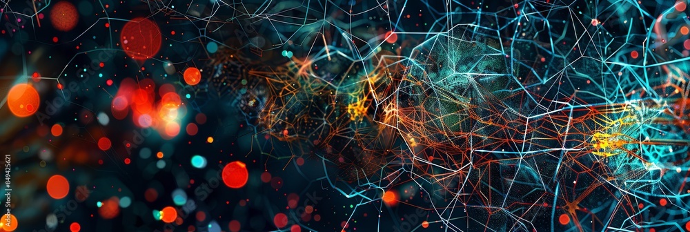 Fototapete an abstract image depicting a neural network with nodes and connections, representing the data proce