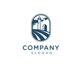 Castle property real estate building logo design. Tower castle illustration vector