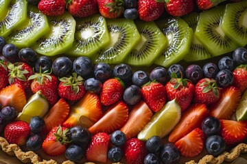 Obraz premium A summer fruit tart close up that is both visually appealing and detailed enough for a baking magazine.