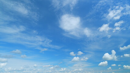 Flying moving white clouds in a blue sky. Blue sky background with many layers tiny clouds....