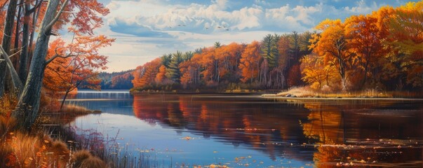 Hosting a fall foliage painting workshop, November 9th, artistic expression and autumn landscapes, 4K hyperrealistic photo.