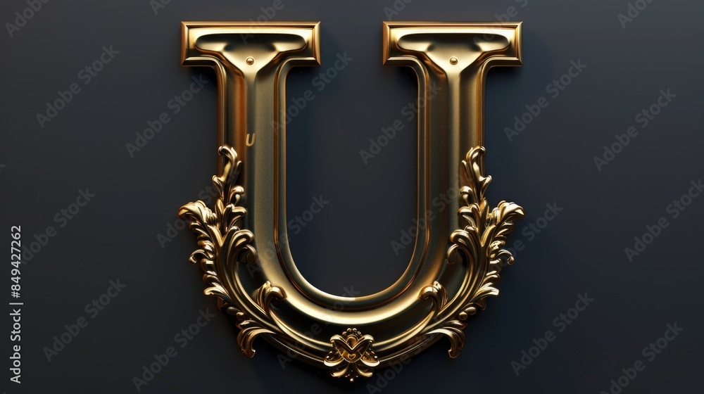 Aufkleber a stylized golden letter u on a dark or black background, perfect for use in design projects where a