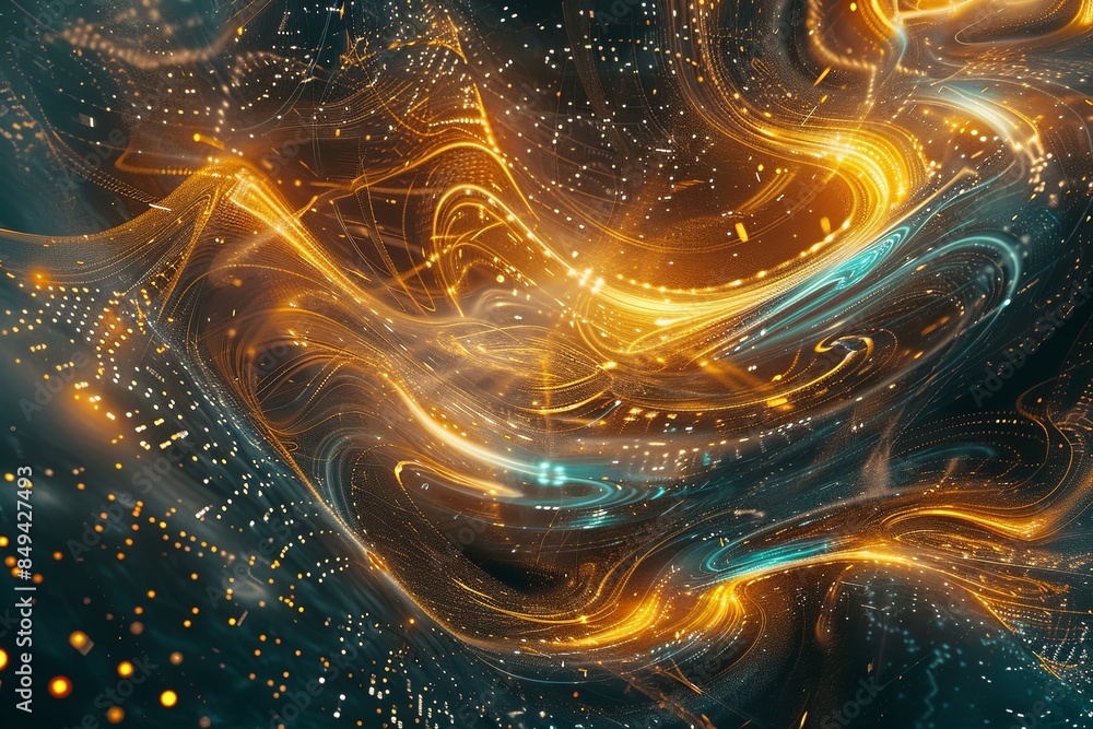 Fototapete digital art showing complex big data visualization with information streams, intricate graphs, and d