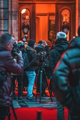 Group of people standing on a red carpet