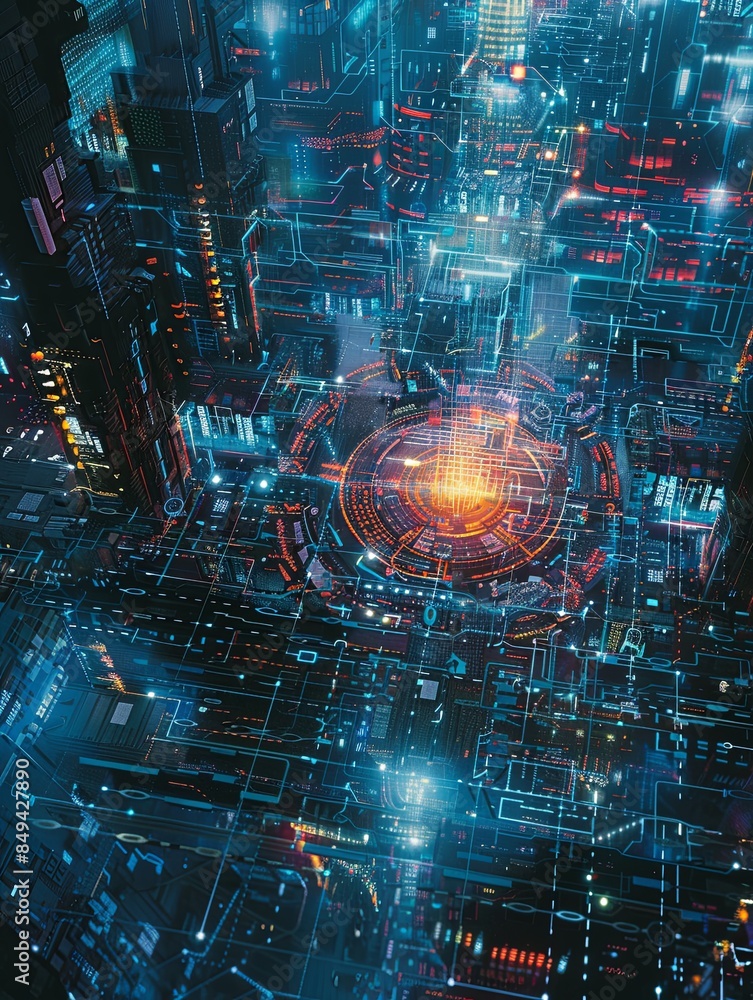 Aufkleber An abstract illustration of cybersecurity elements, featuring digital locks, shields, and network nodes protected by AI algorithms. Generative AI