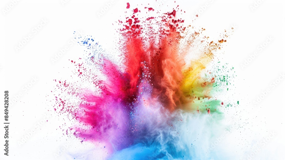 Canvas Prints A colorful explosion of powder against a clean white background, ideal for use in design and advertising