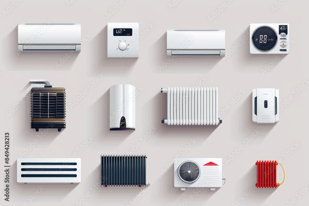 Poster a selection of air conditioners with different designs and features