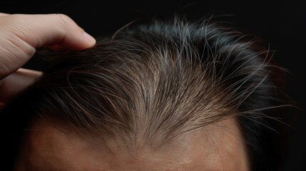 Obraz premium Close-up of a man's head, early signs of hair loss, thinning hair, visible scalp