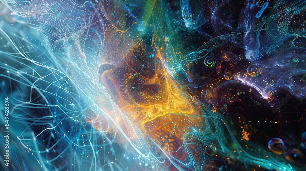 Aufkleber An intricate and dynamic abstract visualization representing massive information streams, complex graphs, and digital interfaces for AI data processing. Generative AI