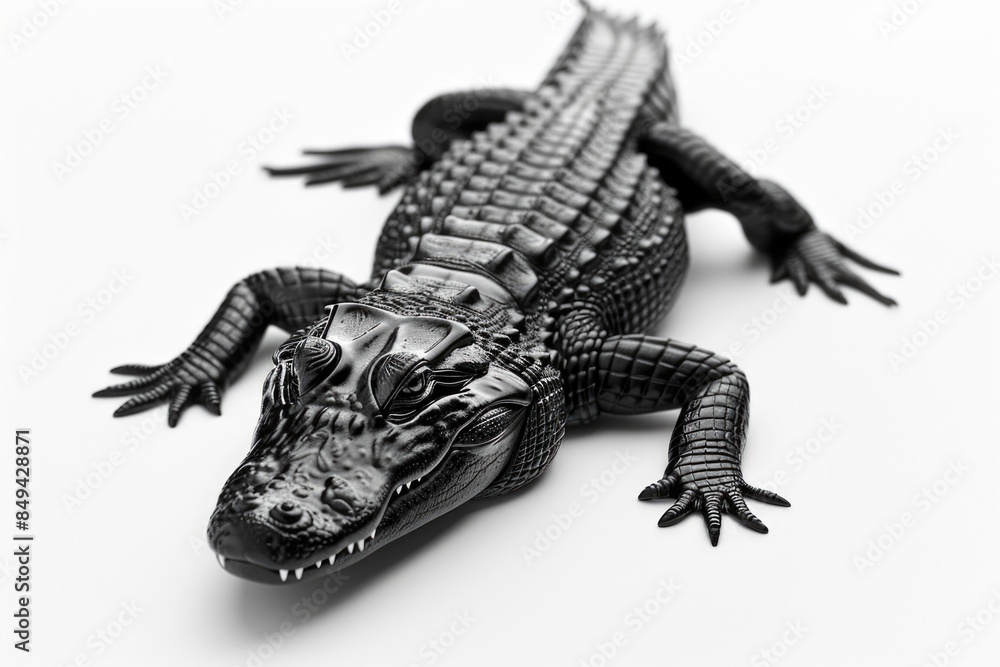Poster A close-up photo of an alligator in black and white, showing its texture and pattern