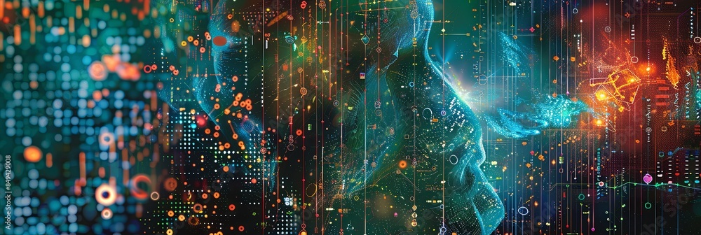 Fototapete a colorful and dynamic abstract visualization representing big data, information streams, and comple