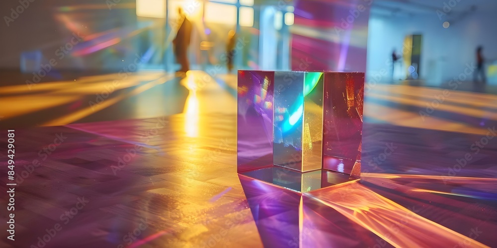 Poster exploring light an interactive science exhibit on prisms and spectrum reflection. concept interactiv