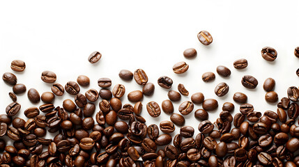 Obraz premium Coffee beans isolated on white background top view with copy space
