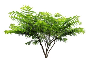 Fototapeta premium A single tree with lush green leaves on a simple white background, suitable for illustrations, designs, and more