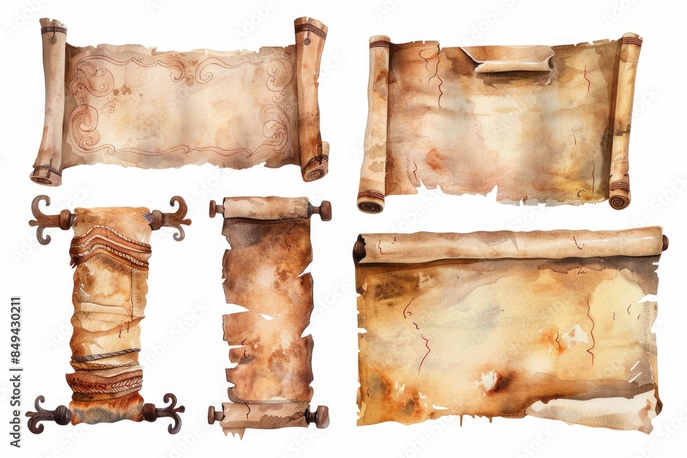 Aufkleber Old scrolls with intricate designs and mysterious texts