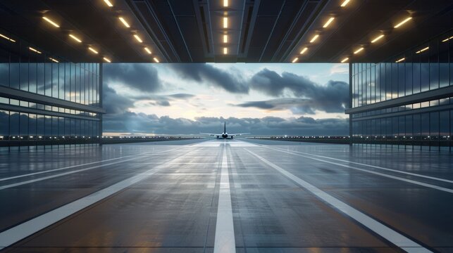 A plane parked in an empty airport terminal