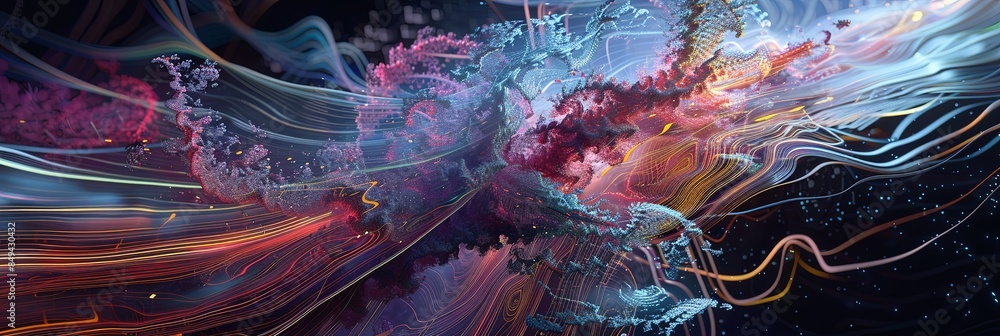 Aufkleber A digital illustration depicting massive information streams and complex graphs, representing AI data processing. Generative AI