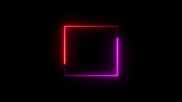 Glowing neon square frame animation and seamless loop background.