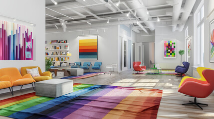 a white office interior with an LGBTQ+ inclusive theme