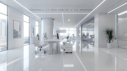Fototapeta premium an image of a white office interior with a minimalist design.