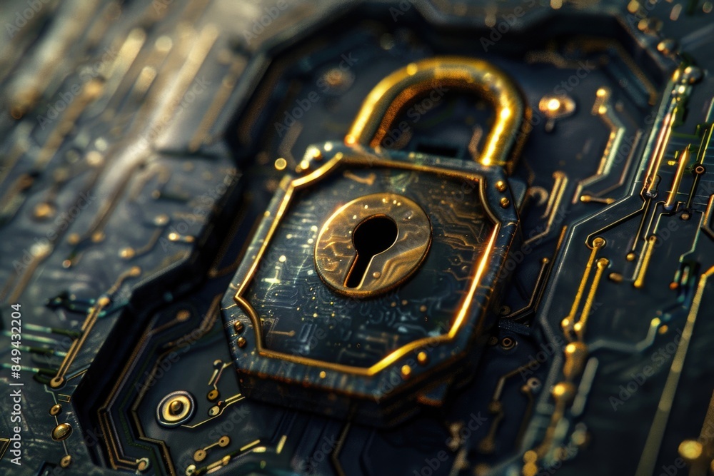 Aufkleber A close-up view of a padlock attached to a circuit board