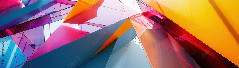 Poster vibrant abstract background featuring geometric shapes and colorful translucent panels. bright and d