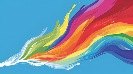 a rainbow-colored wave on a blue background